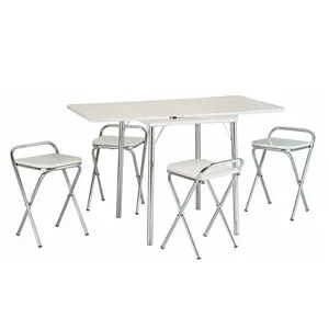 Conjunto de Mesa Flor Retangular Dobrável Branco e Cromado 4 Banquetas Dobráveis - Criativa