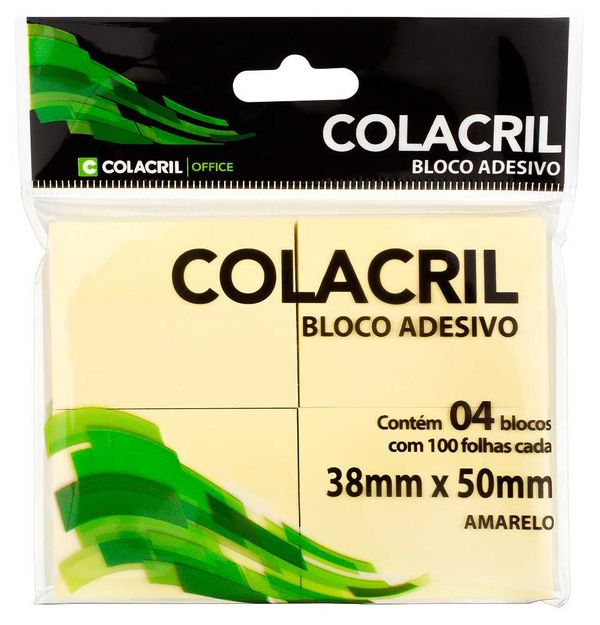 BLOCO DE NOTAS ADESIVAS 38X50MM 400FL AMARELO COLACRIL