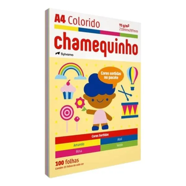 Papel A4 Chamequinho Colorido 100 folhas PAPEL A4 CHAMEQUINHO COLORIDO 100FLS
