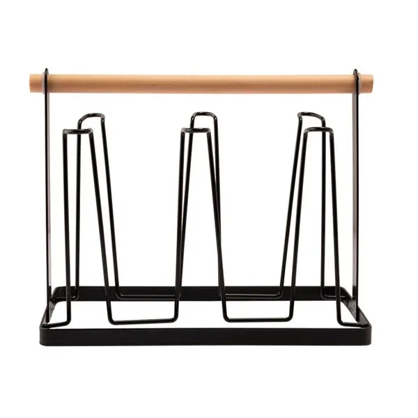 Porta Copos Ferro E Madeira Preto 24,5x13,2x18,3cm LM2561BEL - honeyhome