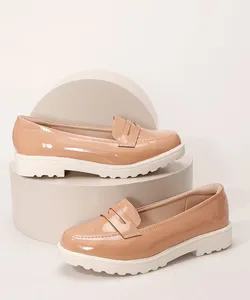 Mocassim Feminino Salto Baixo Tratorado Modare Bege 37