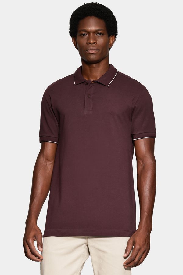 Polo Manga Curta Friso Fino Gola Marrom - M