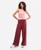 calça wide leg de viscose cintura alta com elástico - vinho 34