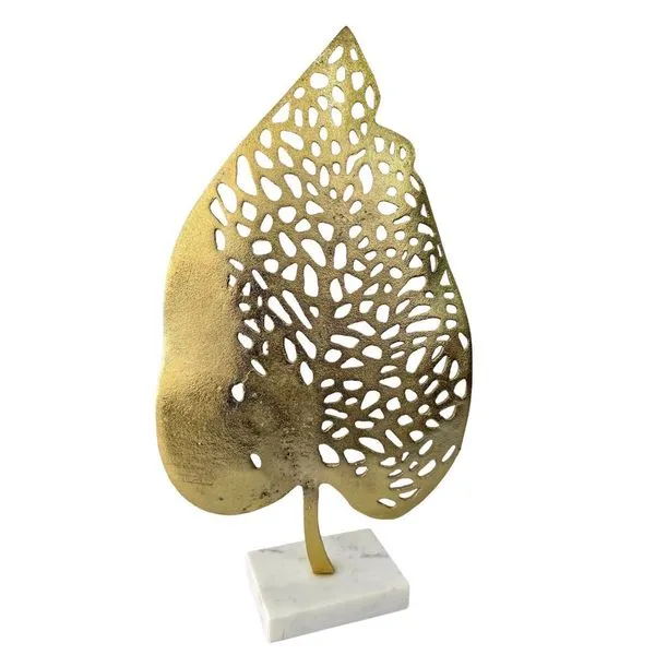 Escultura Decorativa Folha Dourada em Resina 38cm com Base de Granito para Sala e Escritório Mabruk Escultura Decorativa Folha Dourada em Resina 38cm com Base de Granito Off White Mabruk