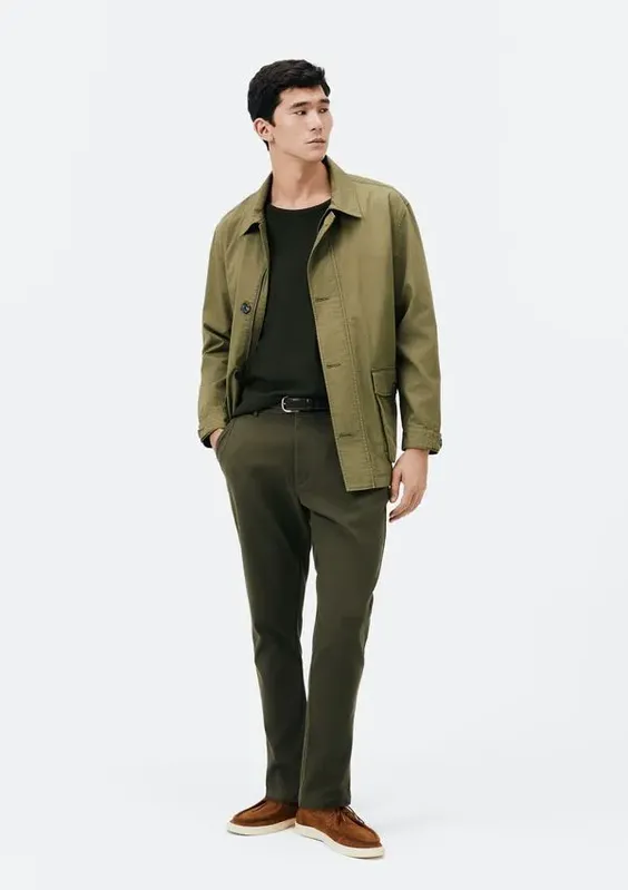 Calça Em Sarja Masculina Taper Chino - Verde 038