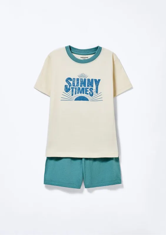 Pijama Infantil Menino Curto Com Estampa - Creme 004