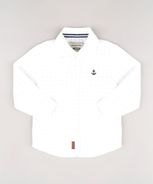 Camisa Infantil com Bordado Estampada de Poá Manga Longa Off White 1