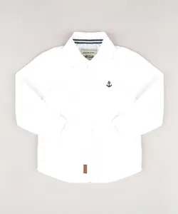 Camisa Infantil com Bordado Estampada de Poá Manga Longa Off White 4