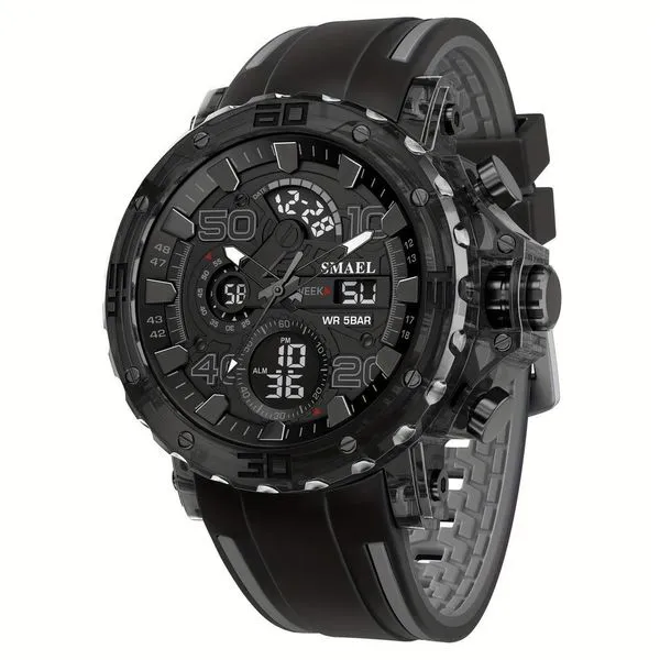 Relógio Digital Masculino Moderno Multifuncional com Luz Noturna Pulseira Plástica Preto Smael Relógio Digital Masculino Multifuncional com Luz Noturna Pulseira Plástica Preto Smael