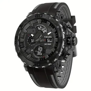 Relógio Digital Masculino Moderno Multifuncional com Luz Noturna Pulseira Plástica Preto Smael Relógio Digital Masculino Multifuncional com Luz Noturna Pulseira Plástica Preto Smael