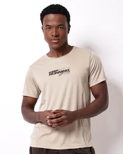 Camiseta Esportiva Masculina Fitness com Recorte Bege G