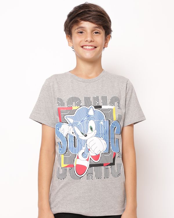Camiseta Juvenil Algodão Sonic Manga Curta Cinza 4