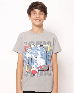 Camiseta Juvenil Algodão Sonic Manga Curta Cinza 4