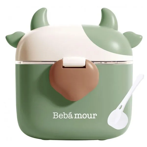Dispenser de Fórmula Bebamour Vaquinha Verde 3 Compartimentos com Colher 450ml