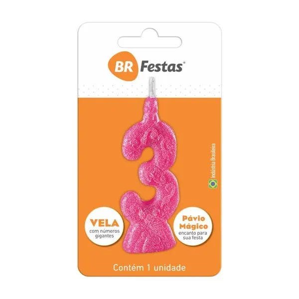 VELA BR FESTAS SUPER N°3 ROSA