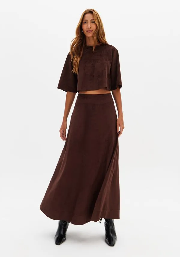 Saia Super Midi Lady Like De Suede Marrom GG