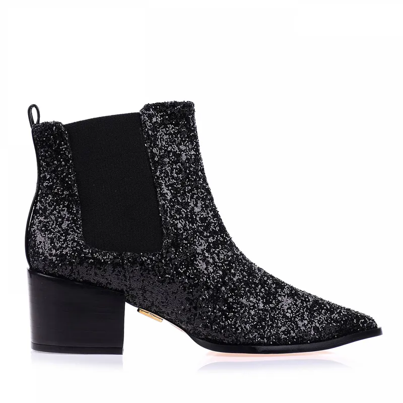 Bota Salto Médio Glitter Preto