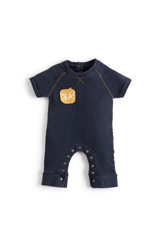 Macacao Bb Moletinho Jeans Estampa Ola Indigo Az - G