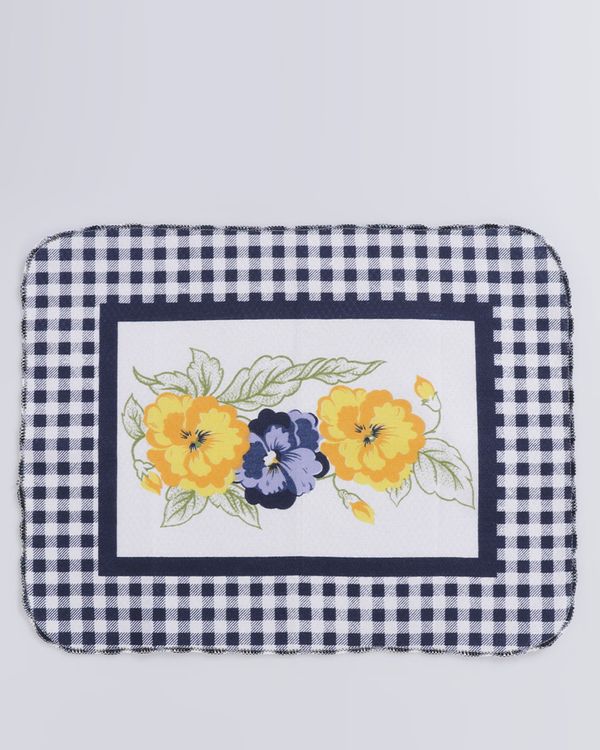 Lugar Americano 30x40 Borda Xadrez Floral Marinho UN