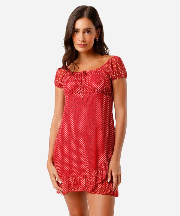 vestido feminino de tule estampado poá vermelho PP