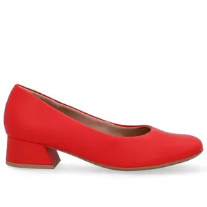 Scarpin Vermelho Salto Bloco Couro Básico 40