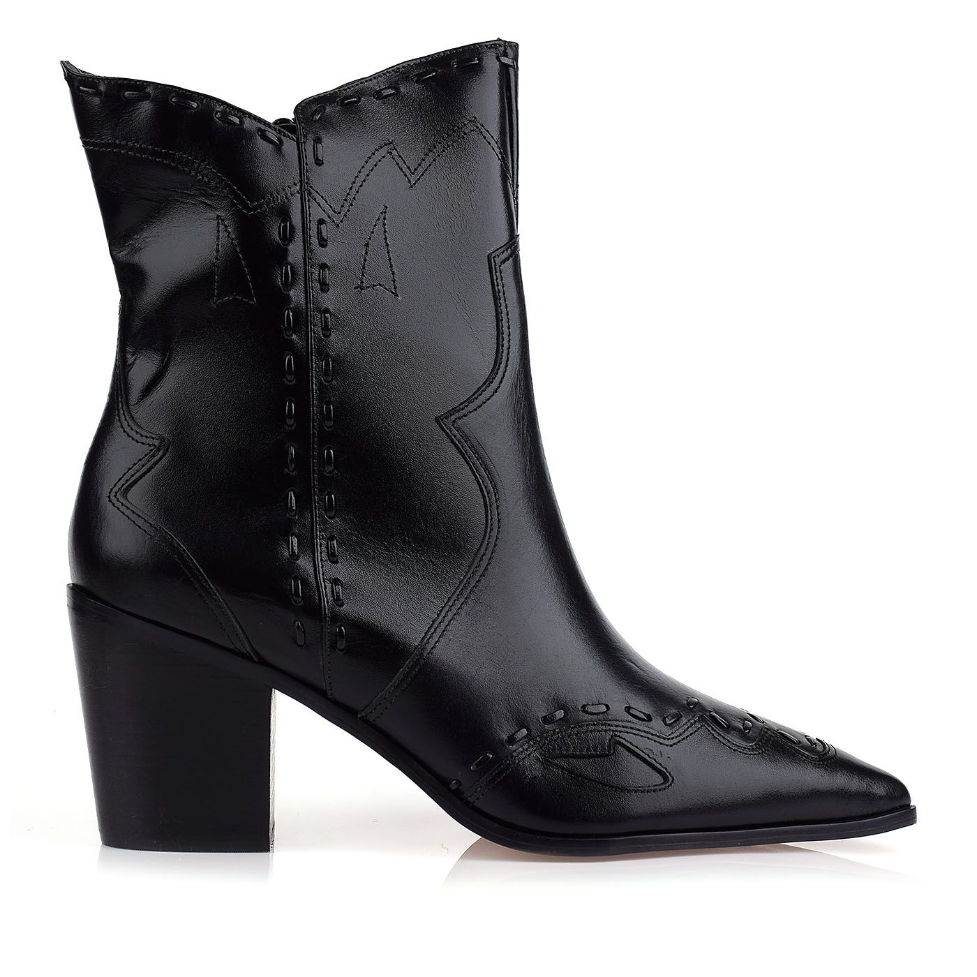 Bota Salto Médio Veneto Couro Preto