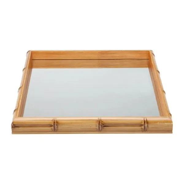 Bandeja quadrada decorativa de madeira com espelho 36 cm