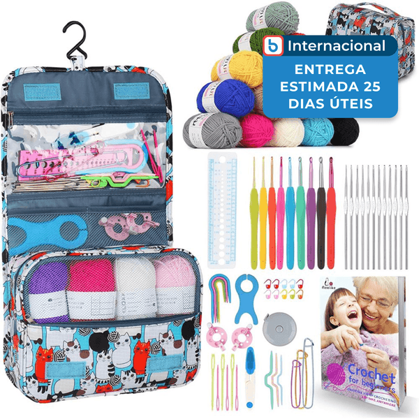 Kit Crochê Aeelike 69 Peças Gato Azul Colorido A-MBI