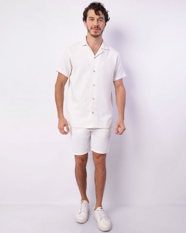 Bermuda Sarja Masculina Reta Texturizada Bolsos Branca 48