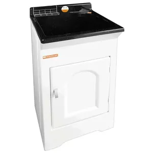 Tanque com Gabinete Lavar Roupas Preto 20L 46x43x93cm Armário Lavanderia Área de Serviço