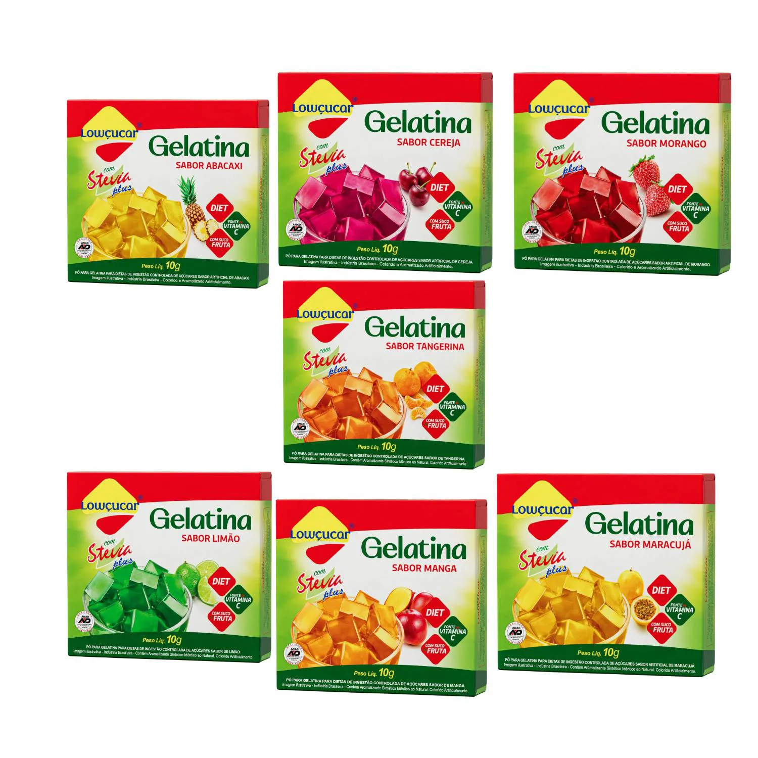 Kit Gelatina Sabores Sortidos Diet com Stevia - Lowçucar Plus 7 Unidades 10g