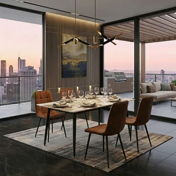 Kit Mesa de Jantar com Tampo Granito e 4 Cadeiras 120cm Caemmun Marrom