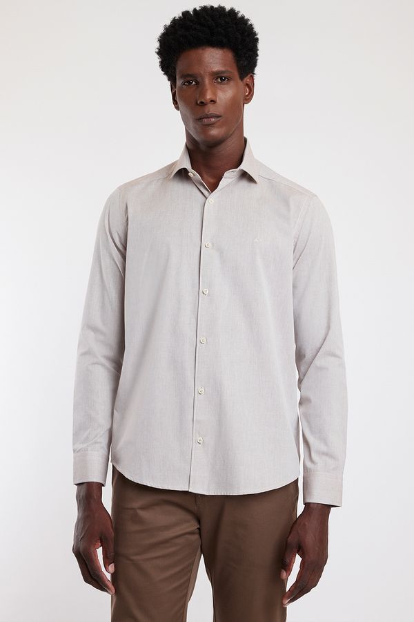 Camisa Slim Manga Longa Tricoline Cáqui - P