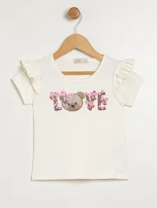 Blusa Manga Curta Flik Infantil Para Menina - OFF WHITE 3