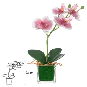 Orquídea Artificial Florarte Com Vaso De Vidro Branco e Beauty (MP)