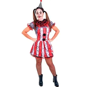 Fantasia Palhaca Feminina de Halloween Luxo com Chapéu G / Vermelho