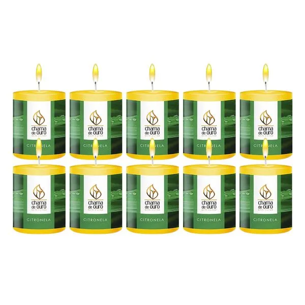 Kit 10 Velas Perfumada Citronela 60g - Chama de Ouro