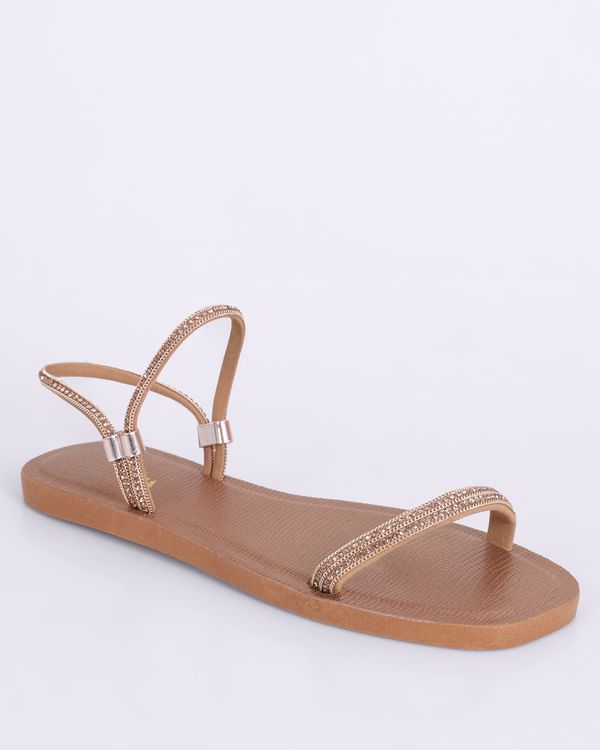 Sandália Rasteira Feminina Donatta Tiras com Strass Cobre 36/37