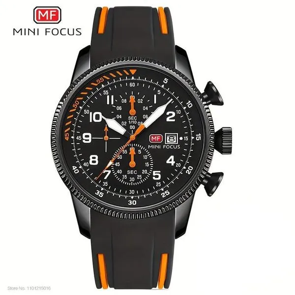 Relógio de Pulso Masculino de Quartzo Cronógrafo Silicone Luminoso Data Automática Preto Mini Focus Relógio de Pulso Masculino de Quartzo Cronógrafo Silicone Luminoso Preto Mini Focus