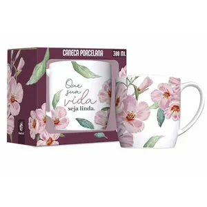 Caneca de Porcelana Urban 300ml Estampa Floral Que Sua Vida Seja Linda 15113 - Brasfoot