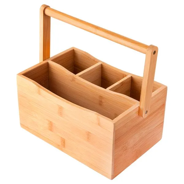 Porta Talher Futuro Com 4 Divisórias Bambu 25x15,5x22,5cm LM1796 - honeyhome