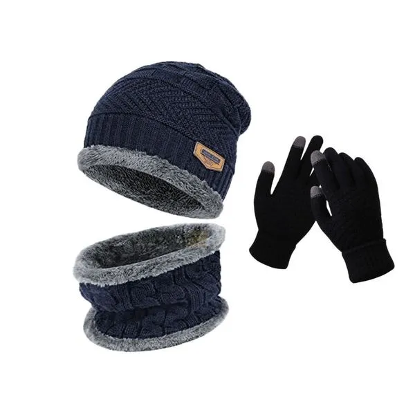 Kit Inverno Completo OEM Geométrico 100% Lã Antialérgica Azul com Touca Luva Touch e Protetor de Pescoço Unissex Kit Inverno OEM Geométrico 100% Lã Antialérgica Azul com Touca Luva Touch e Protetor de Pescoço