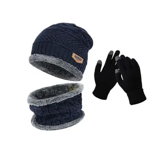 Kit Inverno Completo OEM Geométrico 100% Lã Antialérgica Azul com Touca Luva Touch e Protetor de Pescoço Unissex Kit Inverno OEM Geométrico 100% Lã Antialérgica Azul com Touca Luva Touch e Protetor de Pescoço