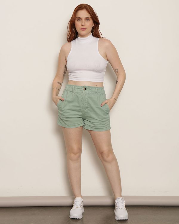 Short Feminino Sarja Curto Com Bolsos Verde 40