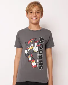 Camiseta Juvenil Algodão Estampa Sonic Cinza 12