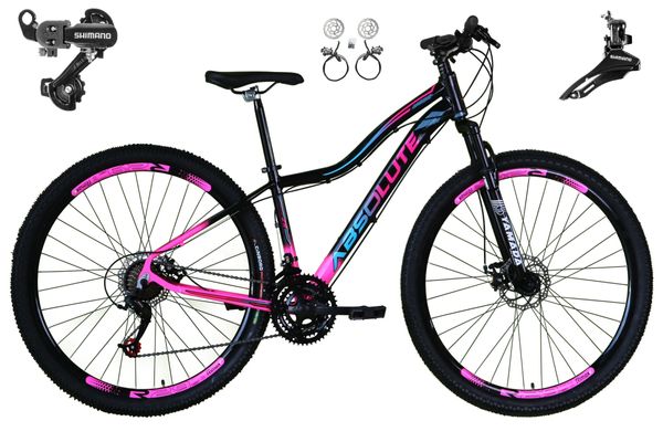 Bicicleta 29 Feminina Absolute Hera Câmbios Shimano 24v Freios Hidráulicos - Preto/Rosa - Tam:15