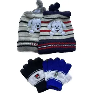 Kit Touca Gorro Infantil com Luva + Luva Imperdível para Frio Menino 100% Poliéster OEM Touca Gorro Infantil com Luva + Luva Imperdível para Inverno Menino OEM