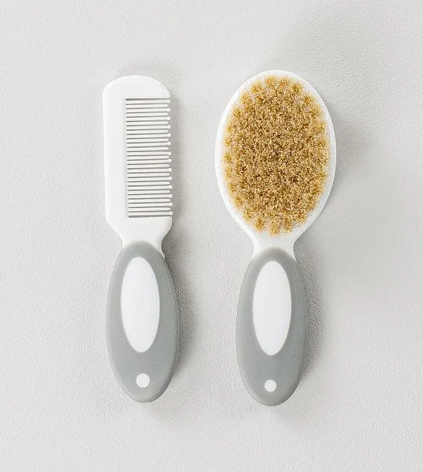 Kit Pente e Escova com Cerdas Naturais Twibex Cinza