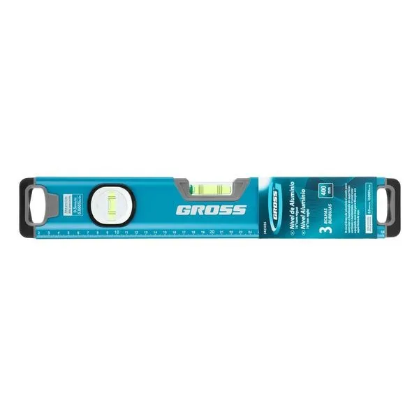 Nível de Alumínio Magnético 3 Bolhas 400mm Encaixe 3-4'' Azul para Medição Precisa Gross Nível de Alumínio Magnético 3 Bolhas 400mm Encaixe 3-4'' Azul Gross