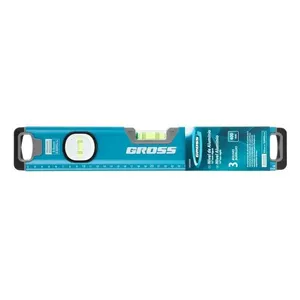 Nível de Alumínio Magnético 3 Bolhas 400mm Encaixe 3-4'' Azul para Medição Precisa Gross Nível de Alumínio Magnético 3 Bolhas 400mm Encaixe 3-4'' Azul Gross